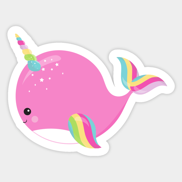 Unicorn Whale, Cute Whale, Baby Whale, Pink Whale Sticker by Jelena Dunčević